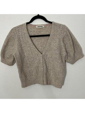 Boden Mohair & Wool Blend Pointelle Short Sleeve Cardigan - Oatmeal - Small